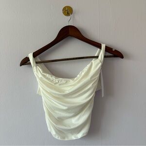 Cream blouse stretchy slouchy cowl neck top women’s size small